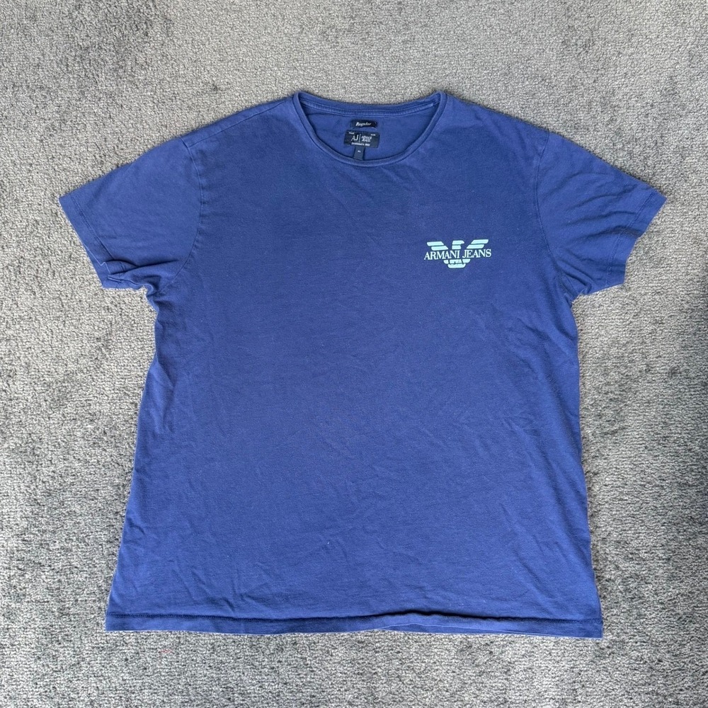 Armani Jeans Mens XL Blue Short Sleeve Eagle Logo Graphic T-Shirt Regular Fit‎